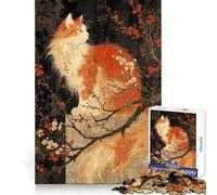 Rompecabezas de 1000 Piezas con diseño Vintage de un Gato japonés con Flores de Cerezo Ideal para Adolescentes Ejercicios de razonamiento relajación Bordes