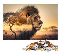 Rompecabezas de 1000 Piezas con Doble exposición de león para Adultos Juego Educativo Juguete de desafío Regalo de Amigo Secreto (tamaño 38 x 26 cm)