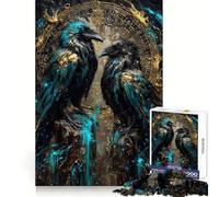 Rompecabezas de 1000 Piezas con Dos Cuervos y círculo astrológico Dorado para Adultos Ejercicio cognitivo, Relajante y Divertido Sin Bordes ásperos (38x52cm)