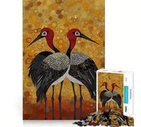 Rompecabezas de 1000 Piezas con Dos grullas sobre Fondo Dorado Bordes definidos Juego cognitivo Diversión fácil Tiempo Libre (50x75cm)
