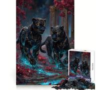 Rompecabezas de 1000 Piezas con Dos panteras Negras en un Paisaje Floral para Adultos Ideal para ejercitar la Memoria, entretenerse y Disfrutar Bordes limpios Regalo de Temporada (38x26cm)