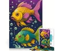 Rompecabezas de 1000 Piezas con Dos Peces Coloridos en Azul Profundo Encaje Juguete artístico Que desafía la Mente Juego Divertido para el Tiempo Libre Regalo Ideal para cumpleaños (50x75cm)