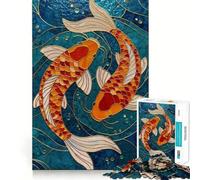 Rompecabezas de 1000 Piezas con Dos Peces koi de vitral, Bordes limpios, decoración Divertida, fácil de Usar, (38x26cm)