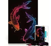 Rompecabezas de 1000 Piezas con Dos Peces koi, diseño japonés neón de Corte nítido, Ideal para desarrollar la lógica, Relajarse y divertirse en cumpleaños (50x75cm)