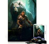 Rompecabezas de 1000 Piezas con el Dios Vikingo Thor, Odín y el Lobo, Ideal para Adolescentes Desarrolla el razonamiento, fomenta la Calma Bordes (38x26cm)