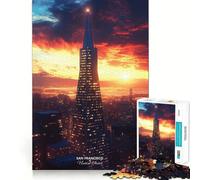 Rompecabezas de 1000 Piezas con el Hermoso Horizonte de San Francisco al Atardecer Bordes Juego para desarrollar la Mente Juego Lento Divertido Regalo de cumpleaños (50x75cm)