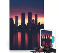 Rompecabezas de 1000 Piezas con el Horizonte de la Ciudad de Nueva York al Atardecer Estilo Vintage para Adultos Ideal para Fortalecer la Memoria divertirse y Relajarse Bordes limpios Artículo