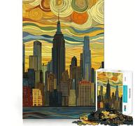 Rompecabezas de 1000 Piezas con el Horizonte de la Ciudad de Nueva York al Estilo de Van Gogh para Adultos Juguete Inteligente para el Tiempo Libre Arte de Corte preciso Coleccionable (38x52cm)