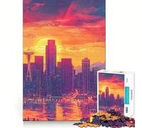 Rompecabezas de 1000 Piezas con el Horizonte de Seattle al Atardecer para Adultos Juguete para ejercitar la Mente Diversión para Toda la Familia Corte de precisión Un Regalo Encantador (50x75cm)