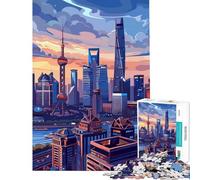 Rompecabezas de 1000 Piezas con el Horizonte de Shanghái Juegos Familiares educativos Juguete de desafío Regalo Ideal para cumpleaños Análisis y lógica (Tamaño 38x26cm)