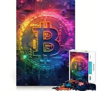 Rompecabezas de 1000 Piezas con el Logo de Bitcoin en arcoíris neón para Adolescentes Juguete para ejercitar la Mente, Juego Relajante, Arte para armar, Regalo Festivo (38x52cm)