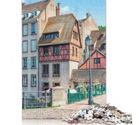 Rompecabezas de 1000 Piezas con el póster de Arquitectura de Estrasburgo para Adultos. Rompecabezas de dificultad Alta Que fortalecen Las relaciones Familiares (38 x 26 cm).