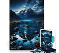 Rompecabezas de 1000 Piezas con el Reflejo de la montaña en el Lago por la Noche, Ideal para Adolescentes Juguete Inteligente y Divertido Arte Coleccionable de Corte nítido (50x75cm)