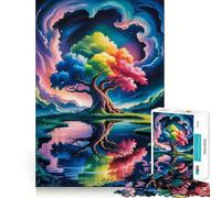 Rompecabezas de 1000 piezas con el reflejo de un árbol arcoíris en el agua, ideal para adolescentes, para mejorar la memoria, relajarse y disfrutar de un diseño artístico con cortes precisos (38x52cm)