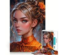 Rompecabezas de 1000 Piezas con el Retrato de una Mujer Vestida de Naranja, Ideal para Adultos Juguete Inteligente para el hogar Bordes Lisos Artículo de colección (50x75cm)