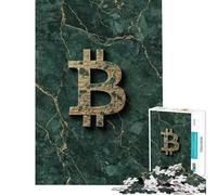 Rompecabezas de 1000 Piezas con el símbolo de Bitcoin sobre mármol Verde Rompecabezas para Adolescentes Difícil Cada Pieza es única Juguetes educativos Juegos 38x52cm