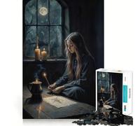 Rompecabezas de 1000 Piezas con el símbolo mágico de una Joven Bruja Juego Que estimula el Cerebro Ajuste Espacios Entretenimiento Acogedor para Interiores para Todos (38x52cm)