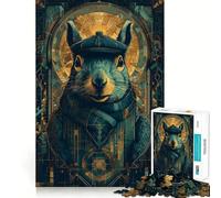 Rompecabezas de 1000 Piezas con Elegante Retrato de Ardilla y Elementos Art Déco para Adolescentes Juguete de lógica Mental Tiempo Libre Bordes Finos 50x75cm