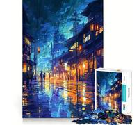 Rompecabezas de 1000 Piezas con Escena callejera Nocturna lluviosa para Adolescentes Juguete de lógica Fina, fácil de armar, para el Ocio, con Bordes limpios, Ideal para Festivales (38x26cm)