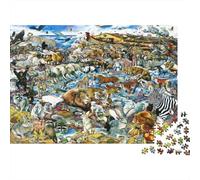 Rompecabezas de 1000 Piezas con Escena de Animales del Arca de Noé. Escena densa de Animales. Juego Educativo para Adultos. Hermoso desafío Decorativo. Alta dificultad. 70x50cm