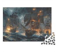 Rompecabezas de 1000 Piezas con Escena de Batalla Naval: Barco de Vela en tormenta. para Adultos a Partir de 12 años. Juego Educativo. Hermosa decoración. Regalo de cumpleaños. 38 x 26 cm