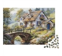 Rompecabezas de 1000 Piezas con Escena de cabaña Rural. Cabaña rústica de Piedra para Juegos educativos para Adultos. Decoración del hogar. Desafío. Alta dificultad. Regalos de cumpleaños. 38 x 26 cm