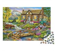 Rompecabezas de 1000 Piezas con Escena de cabaña rústica: Casa de Piedra Junto al Arroyo. para Adultos de 12 años en adelante. Juego Educativo. Decoración del hogar. Regalo de 38 x 26 cm