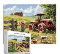 Rompecabezas de 1000 piezas con escena de dibujos animados de rancho para adultos, valla de madera, estilo pastoral, rompecabezas desafiantes de actividades familiares, rompecabezas colorido para