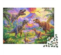 Rompecabezas de 1000 Piezas con Escena de Dinosaurios prehistóricos: Escena del Amanecer con Dinosaurios. Juego Educativo para Adultos. Hermosa decoración. Difícil y desafiante. 70x50cm.