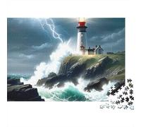 Rompecabezas de 1000 Piezas con Escena de Faro tormentoso y Olas Marinas. Juegos educativos para Adultos. Decoración del hogar. Desafío de Regalo 52x38cm.