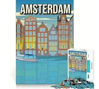 Rompecabezas de 1000 Piezas con Escena de los Canales de Ámsterdam,Horizonte de la Ciudad,Arte de Viaje,decoración Limpia y Funcional para ejercitar,Regalo para Momentos de Tranquilidad,Regalo