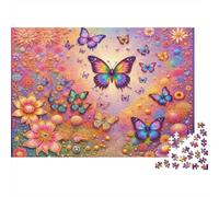 Rompecabezas de 1000 Piezas con Escena de Mariposas y Flores Coloridas. Enjambre de Mariposas arcoíris para Juegos educativos para Adultos. Difícil y desafiante. 52 x 38 cm.