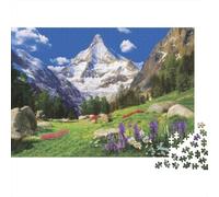 Rompecabezas de 1000 Piezas con Escena de Paisaje de montaña: Pradera Alpina del Matterhorn. Juegos educativos para Adultos. Hermoso desafío Decorativo. Alta dificultad. 70x50cm