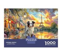 Rompecabezas de 1000 Piezas con Escena de Perro en París, Perro en una Calle de la Ciudad para Adultos, Hermosa decoración, desafiante, para cumpleaños Masculino y Femenino, 70 x 50 cm