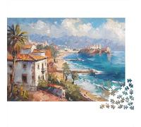 Rompecabezas de 1000 Piezas con Escena de Pueblo costero y Costa rocosa para Adultos. Juegos educativos, decoración del hogar, desafío, Alta dificultad, Ideal para cumpleaños. 38 x 26 cm.
