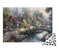 Rompecabezas de 1000 Piezas con Escena de Pueblo Rural, Casas de Campo Junto a un Arroyo, para Adultos. Juego Educativo. Hermosa decoración. Difícil y desafiante. Regalo de cumpleaños. 38x26cm