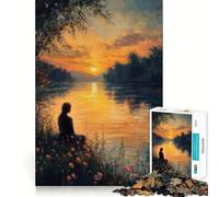 Rompecabezas de 1000 Piezas con Escena de río al Atardecer, Juguete para Adolescentes Que ejercita la Mente, Tiempo de convivencia, Pieza de colección de Arte de Corte preciso 38x26cm