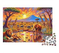 Rompecabezas de 1000 Piezas con Escena de Safari Africano, Puesta de Sol en la Sabana del Serengeti, Arte para Adultos, Juegos educativos, decoración del hogar, difícil, cumpleaños, 52x38cm