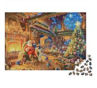 Rompecabezas de 1000 Piezas con Escena de Taller navideño: Papá Noel con Elfos en el Taller. Juego Educativo para Adultos. Difícil y desafiante.70x50cm.