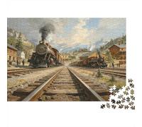 Rompecabezas de 1000 Piezas con Escena de Tren Antiguo y Tren de Vapor Colorido sobre vías. Regalo Divertido para Adultos, Ideal para cumpleaños. 38 x 26 cm / 1000 Piezas.