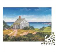 Rompecabezas de 1000 Piezas con Escena de una casa de Campo Costera. Vista de una casa de Campo Junto al mar. Juego Educativo para Adultos. Hermoso desafío Decorativo. 70x50cm.