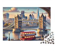 Rompecabezas de 1000 Piezas con Escena del Puente de Londres, autobús londinense y Paisaje Urbano. Juego Educativo para Adultos. Decoración del hogar. Regalo de cumpleaños. 70x50cm