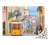 Rompecabezas de 1000 Piezas con Escena del tranvía de Lisboa. Escena del tranvía Amarillo de Lisboa para Adultos. Juego Educativo. Hermoso desafío Decorativo. Alta dificultad. 70x50cm