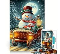 Rompecabezas de 1000 Piezas con Escena Invernal de muñeco de Nieve y Trineo para Adultos Juguete de lógica Mental Tiempo de relajación Corte Firme (50x75cm)