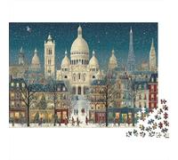 Rompecabezas de 1000 Piezas con Escena Invernal de París: Basílica del Sacré-Cœur de Noche. Juego Educativo para Adultos. Decoración del hogar. Difícil. Regalo 38 x 26 cm