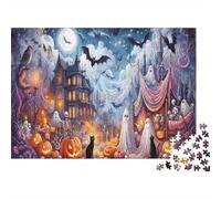 Rompecabezas de 1000 Piezas con Escena Nocturna de Halloween: Mansión embrujada fantasmal para Adultos. Juegos educativos. Hermosa decoración. Regalos de cumpleaños. 52 x 38 cm