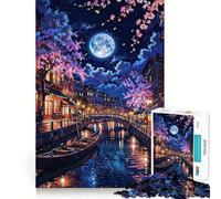 Rompecabezas de 1000 Piezas con Escena Nocturna de los Canales de Venecia y la Luna,Ideal para Adolescentes Tren de la Memoria Diversión,conexión Limpia y sin interrupciones Actividad Relajante