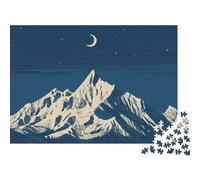 Rompecabezas de 1000 Piezas con Escena Nocturna de montaña: Picos de montaña iluminados por la Luna. Juego Educativo para Adultos. Decoración del hogar. Desafío de Alta dificultad. 52 x 38 cm