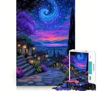 Rompecabezas de 1000 Piezas con Escena Nocturna de un Pueblo y Cielo arremolinado para Adolescentes Juego Mental para armar en casa ¡Disfruta de un Corte preciso (50x75cm)