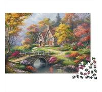 Rompecabezas de 1000 Piezas con Escena otoñal en una cabaña: Puente de Piedra, Paisaje de cabaña. para Adultos a Partir de 12 años. Juego Educativo. Decoración del hogar. 38 x 26 cm.